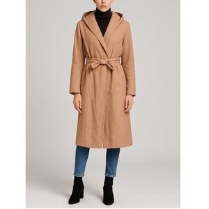 Hyfve Women's Hooded Wrap Trench Coat Duster Camel‎ Pink Belted Jacket Size M